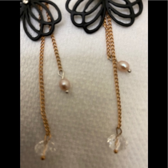 Fashion Pierced Wire Earring Black Gold NWT - Picture 5 of 7